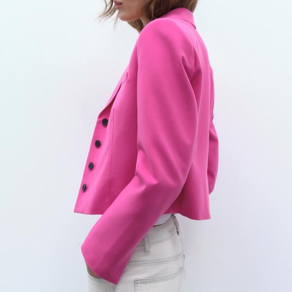NWT ZARA TAILORED FELT TEXTURE BLAZER fuchsia - Picture 6 of 9